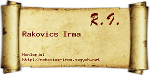 Rakovics Irma névjegykártya